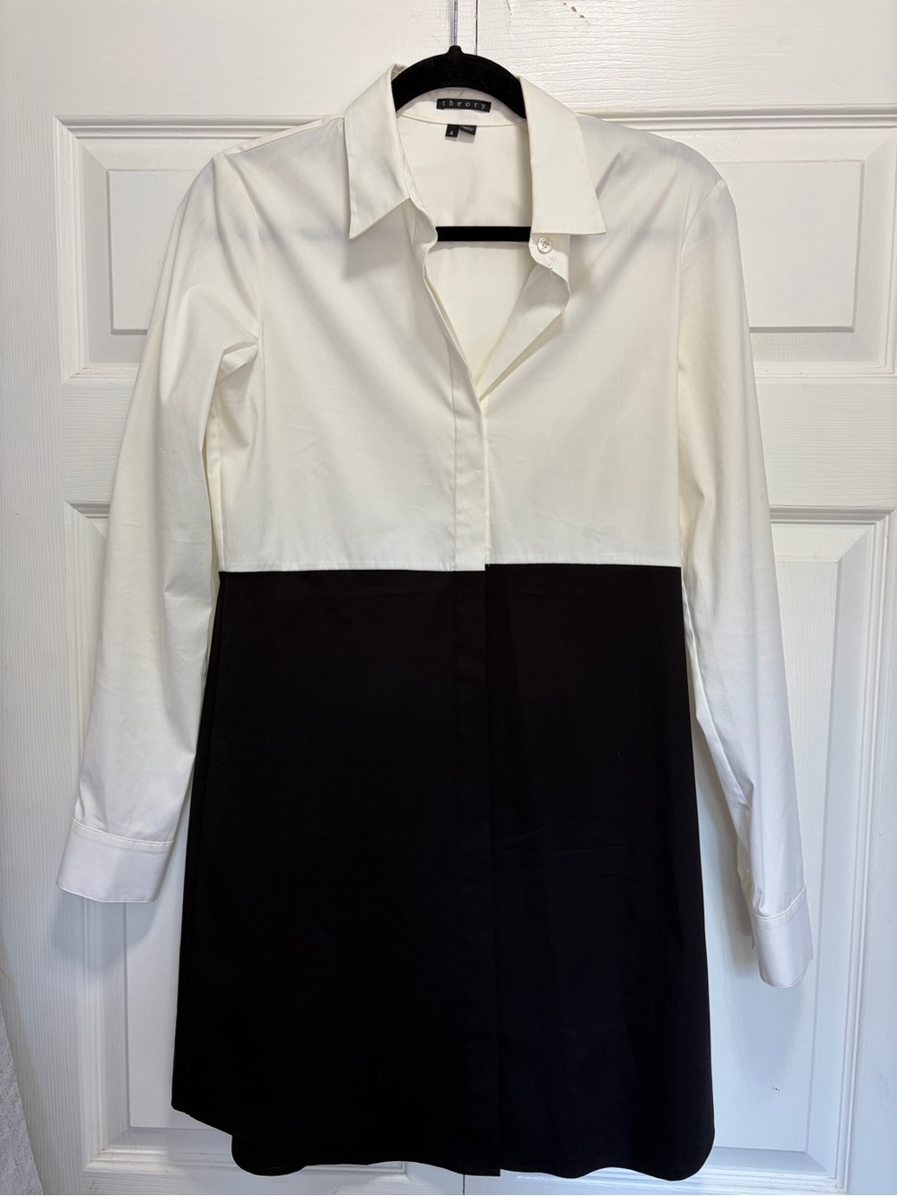 Theory Black and White Two-Tone Long Sleeve Shirt Dress 4